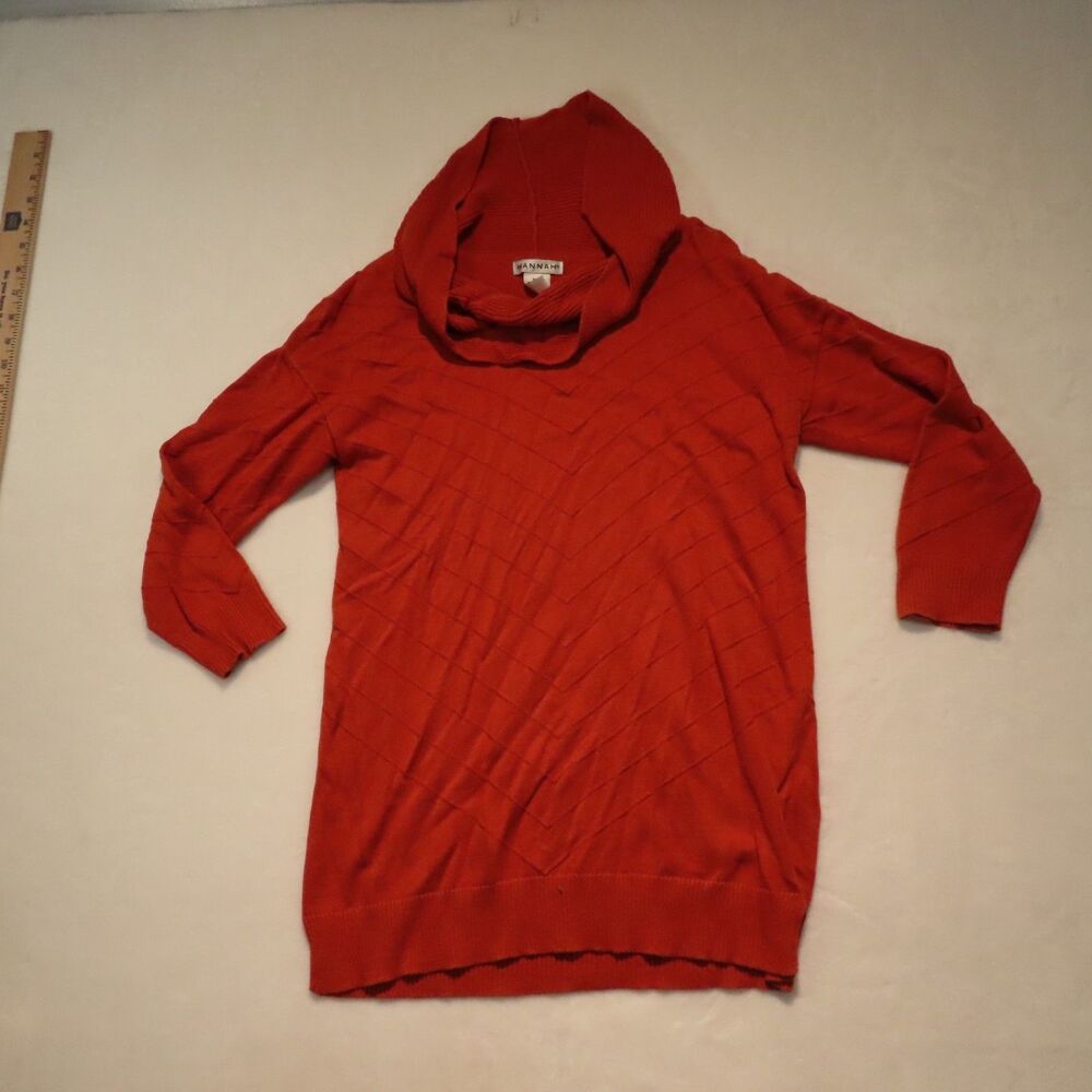 Hannah Womens Small Cowl Neck Sweater Rust Orange Chevron Knit Bamboo Blend